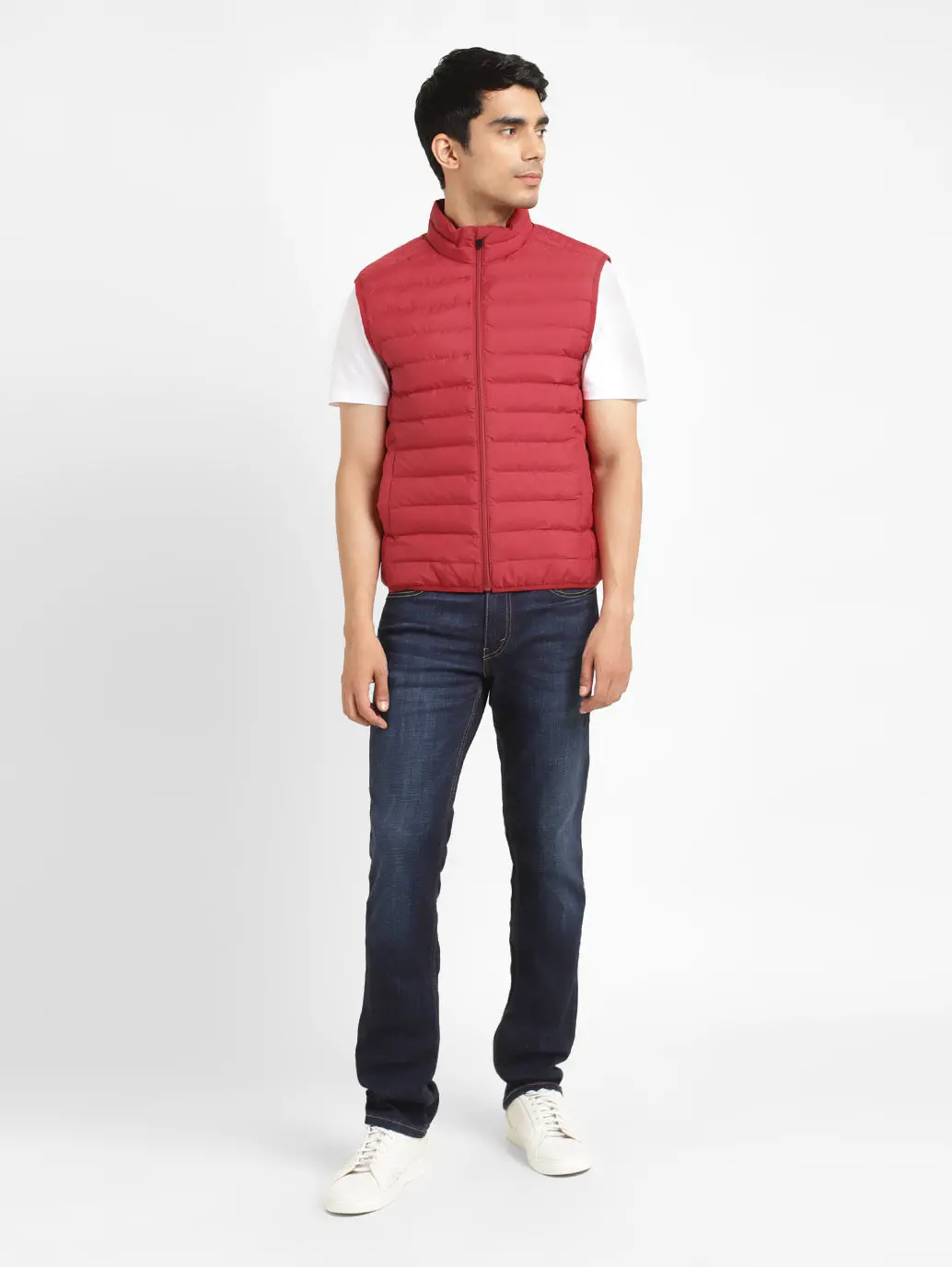 Men's Solid Red Sleeveless Quilted Jacket 1