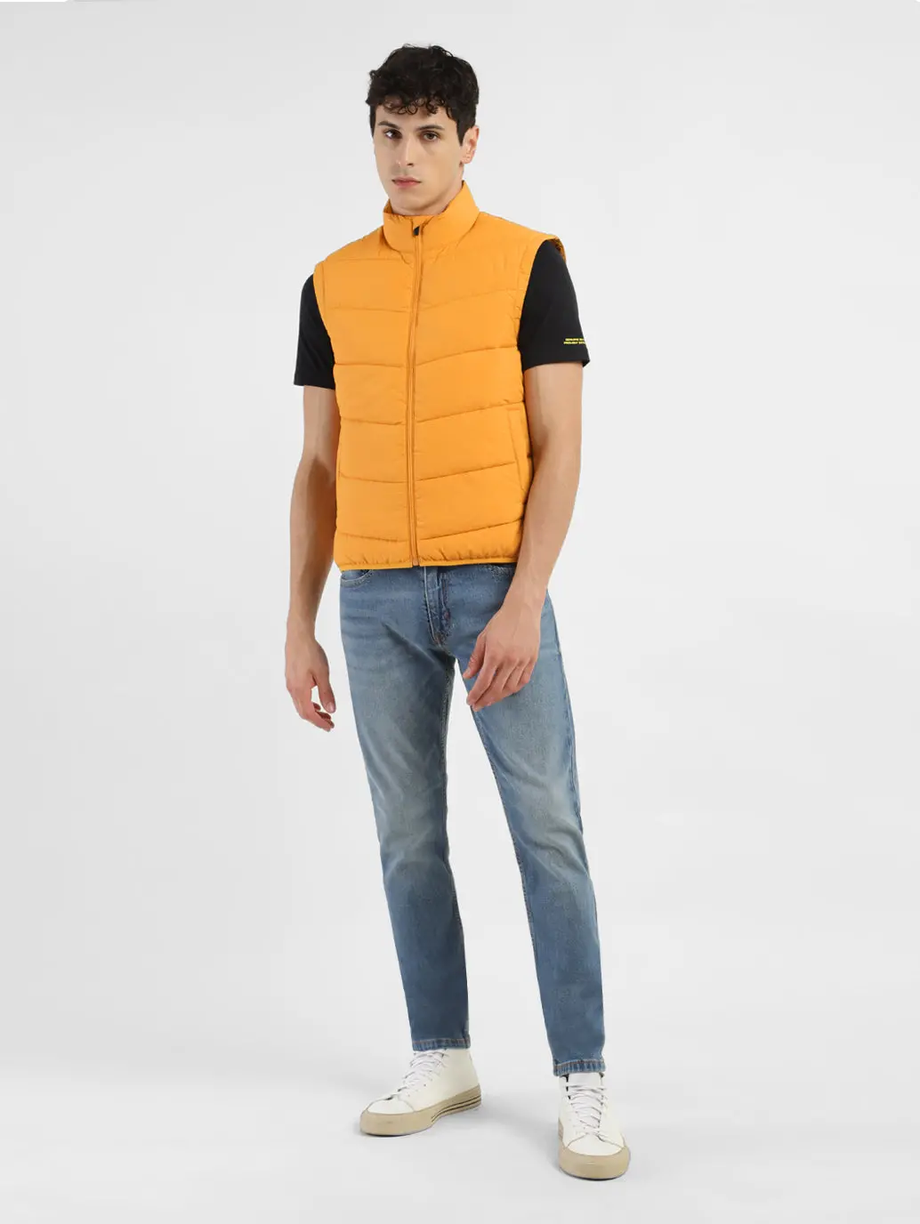 Men's Orange High Neck Puffer Jackets 1