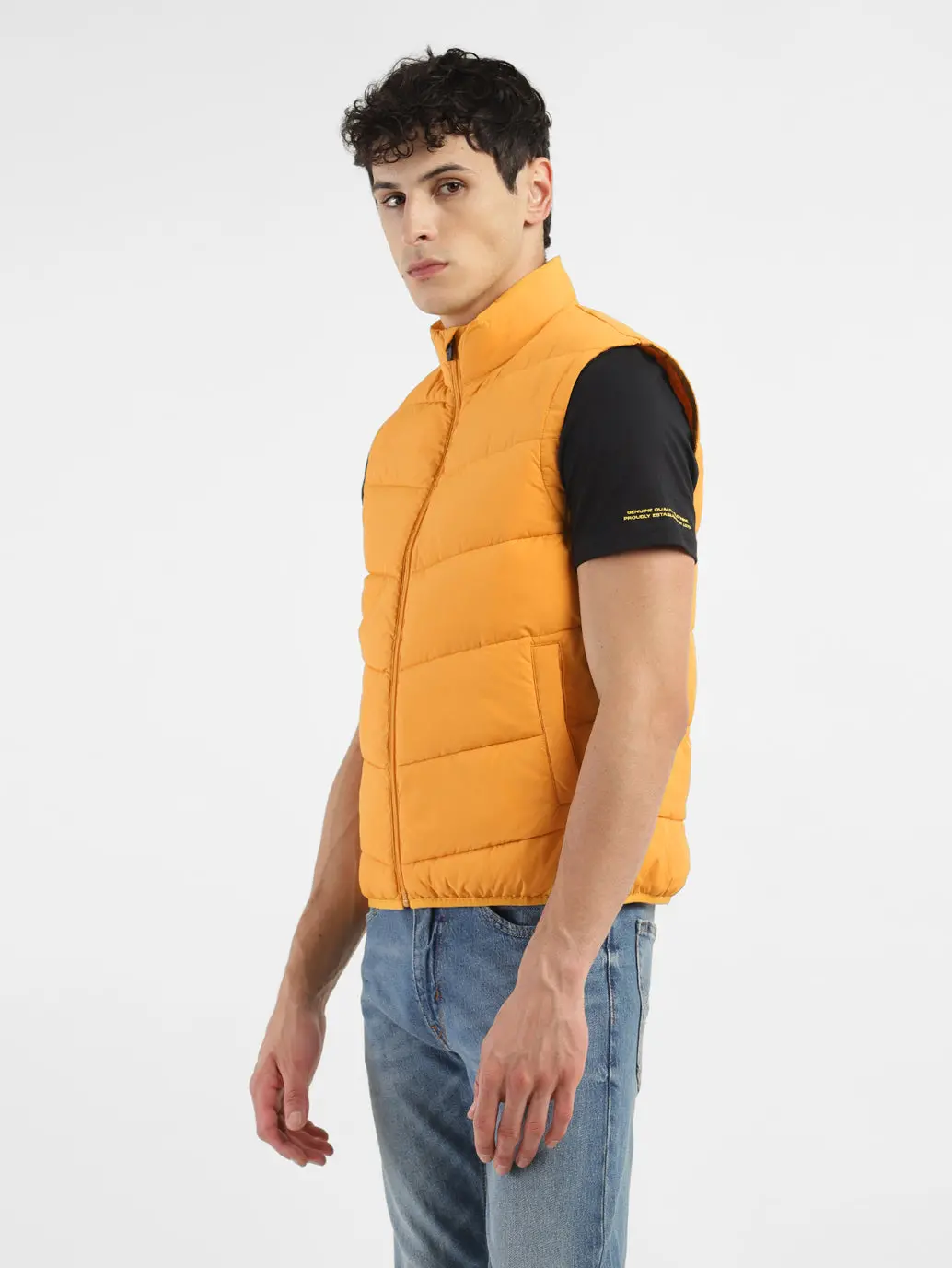 Men's Orange High Neck Puffer Jackets 4