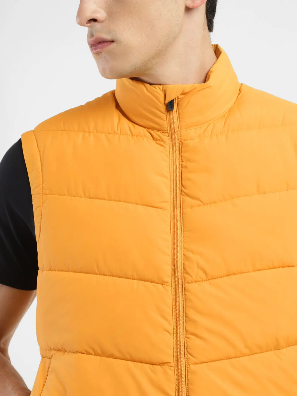 Men's Orange High Neck Puffer Jackets 5