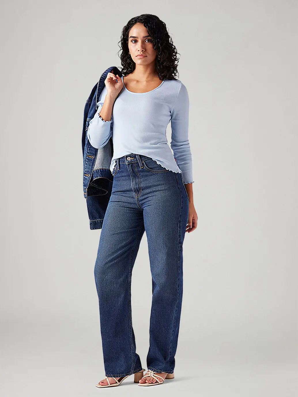 Women's Blue Ribcage Straight Fit High Rise Jeans 1