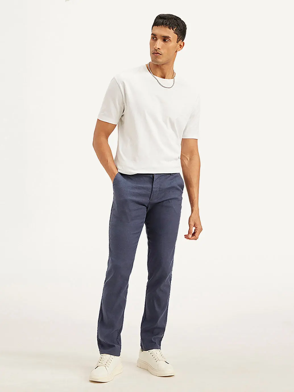 Men's Mid Rise Navy Straight Fit Trousers 1
