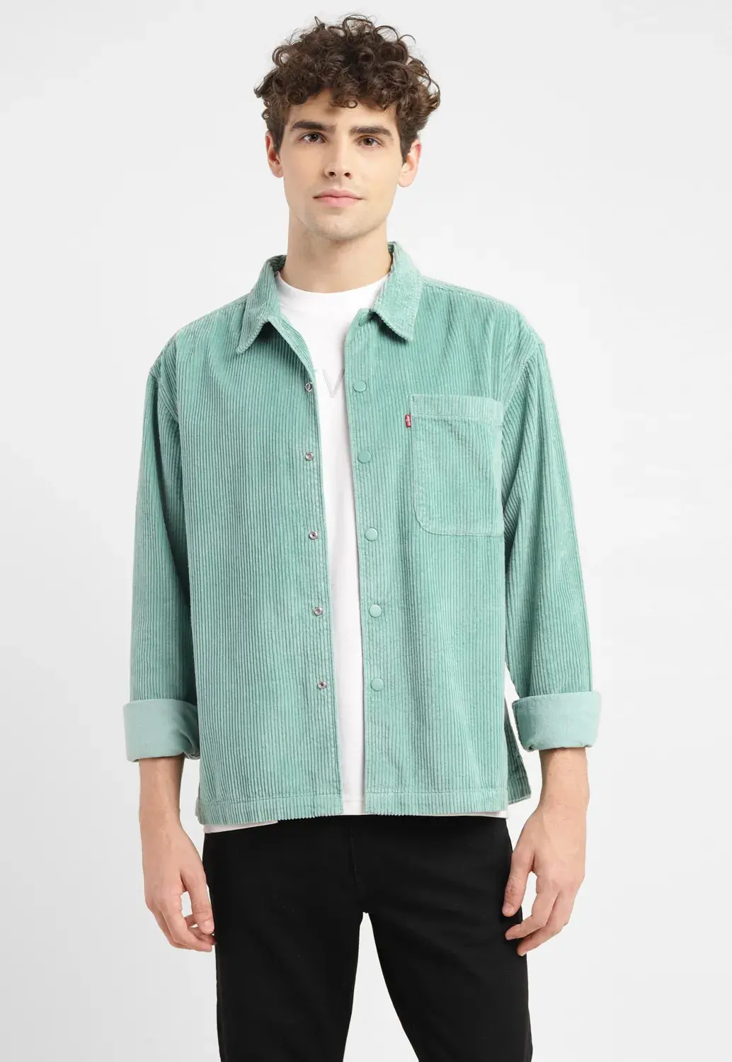 Men's Solid Spread Collar Corduroy Shirt 1