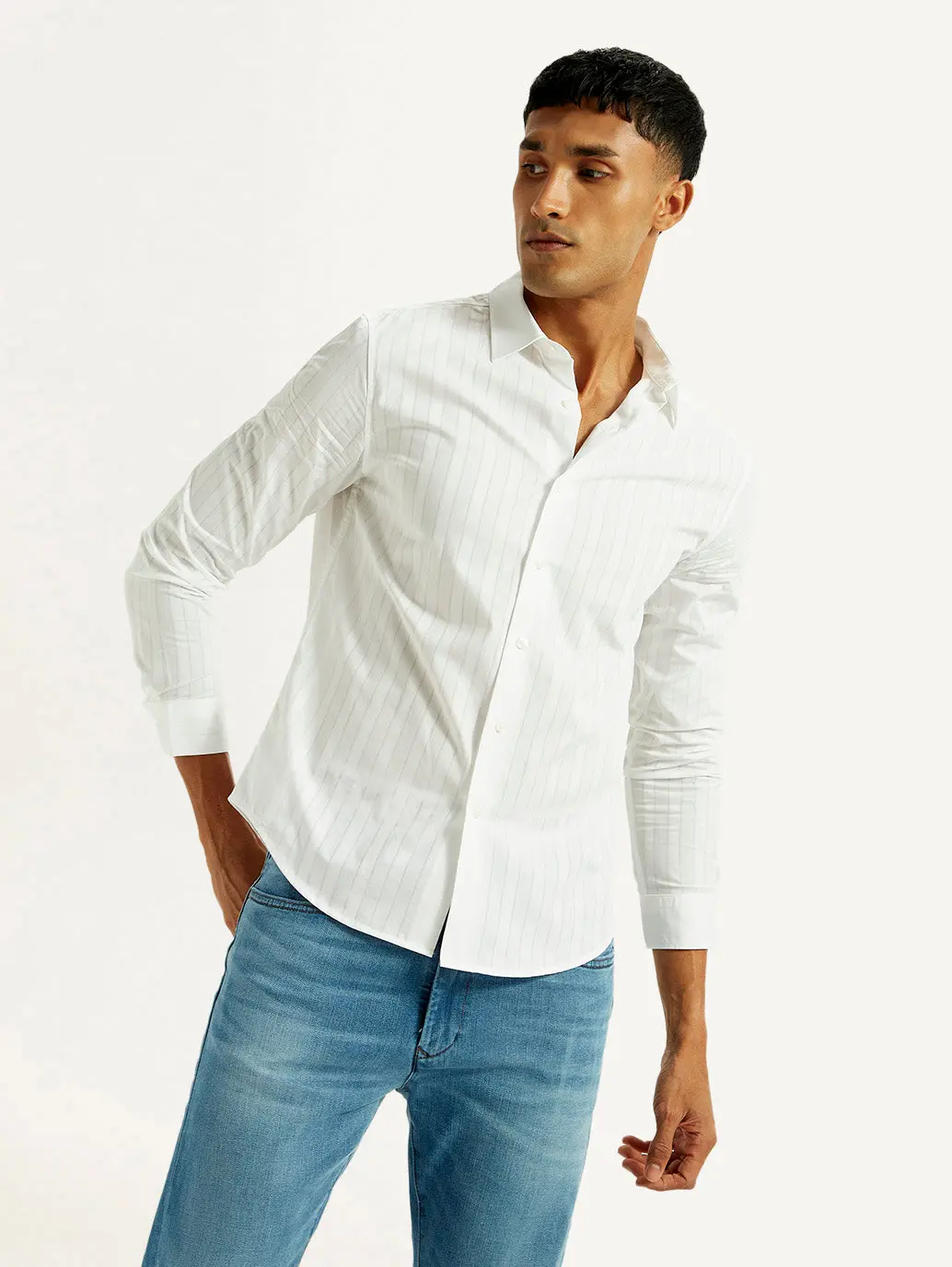 Men's Redloop Striped White Slim Fit Shirt 1