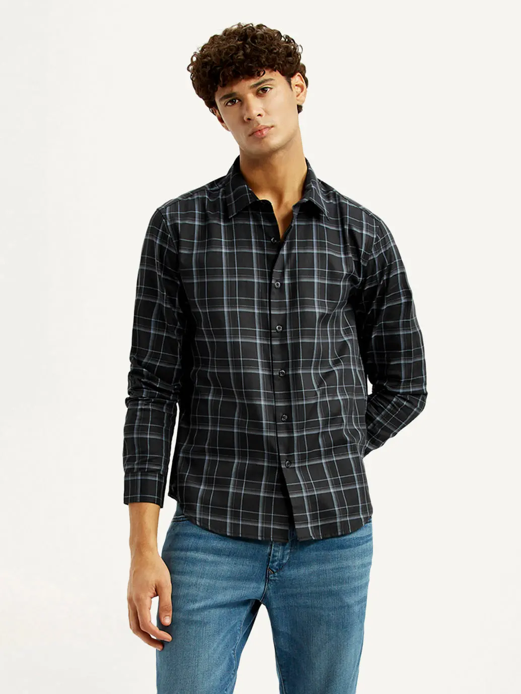 Men's Redloop Checkered Charcoal Grey Slim Fit Shirt 1