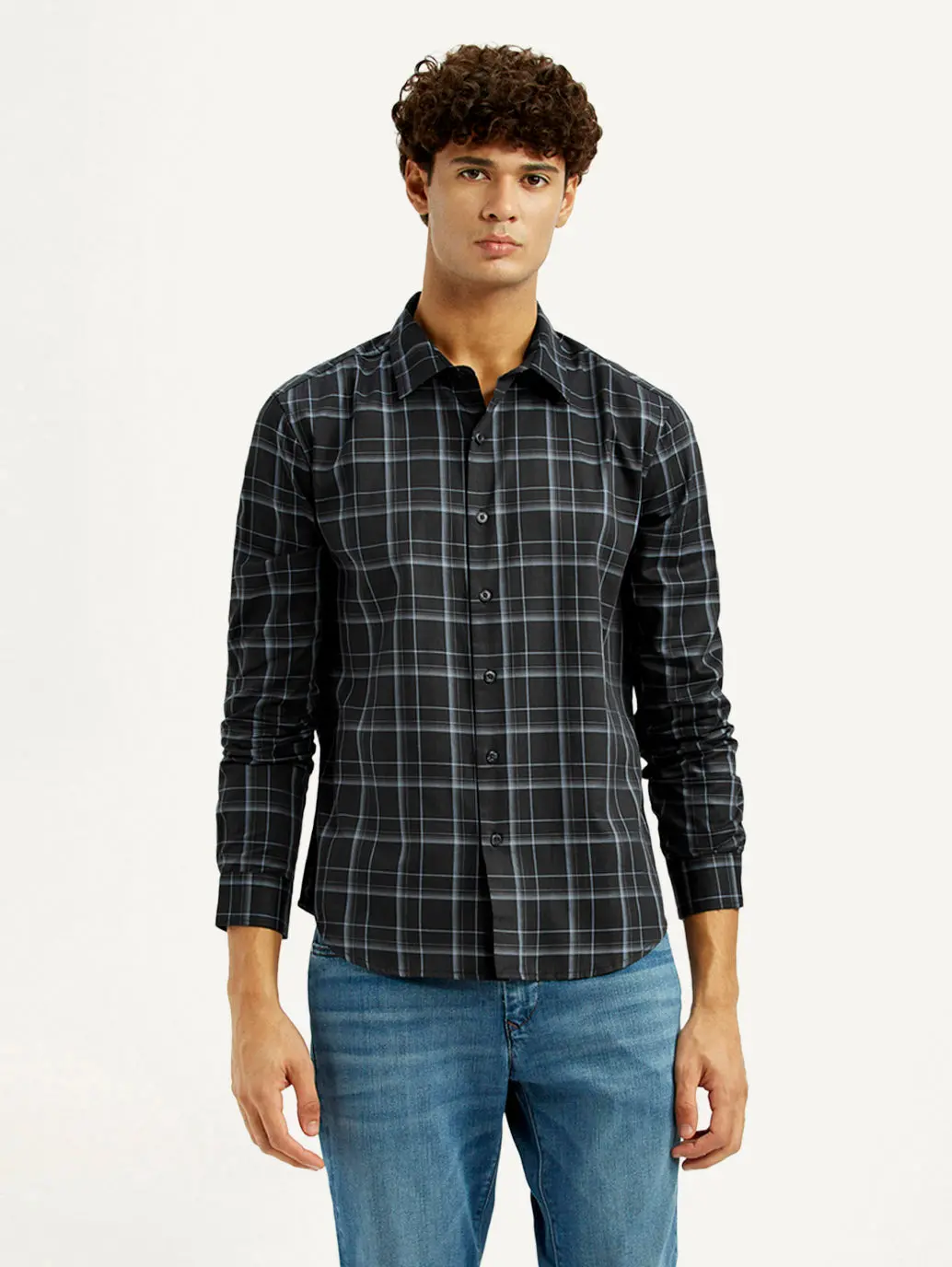 Men's Redloop Checkered Charcoal Grey Slim Fit Shirt 2