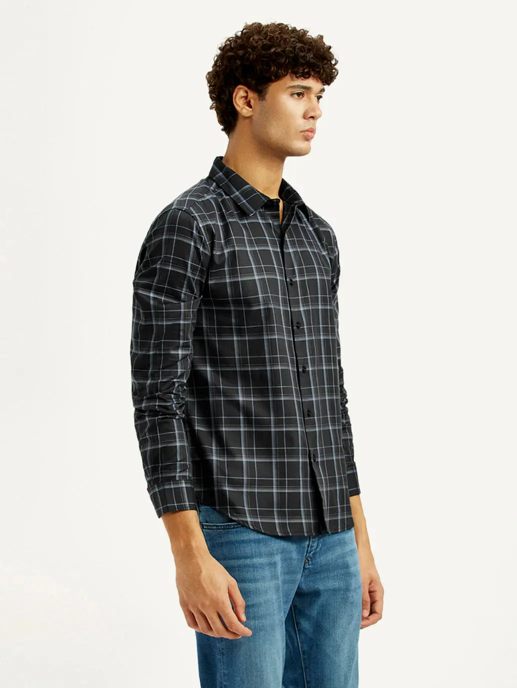 Men's Redloop Checkered Charcoal Grey Slim Fit Shirt 5