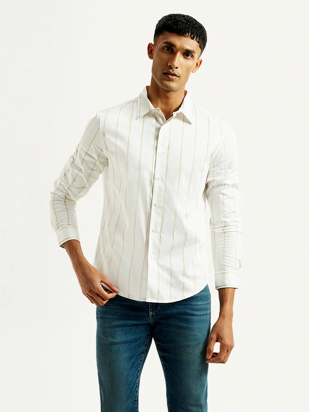 Men's Redloop Striped White Slim Fit Shirt 1