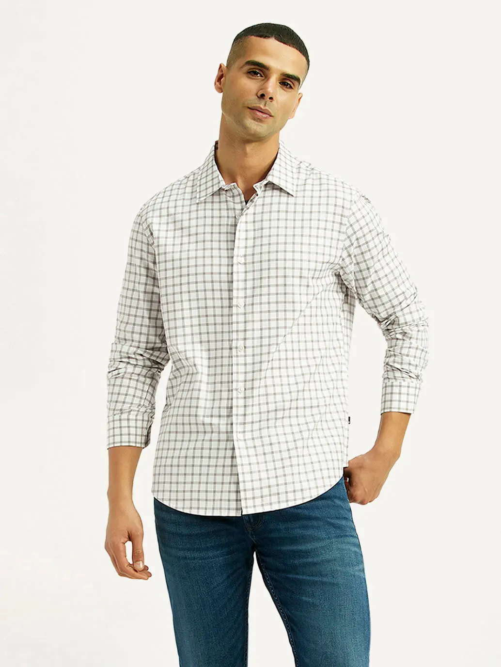 Men's Checkered White Slim Fit Shirt 1