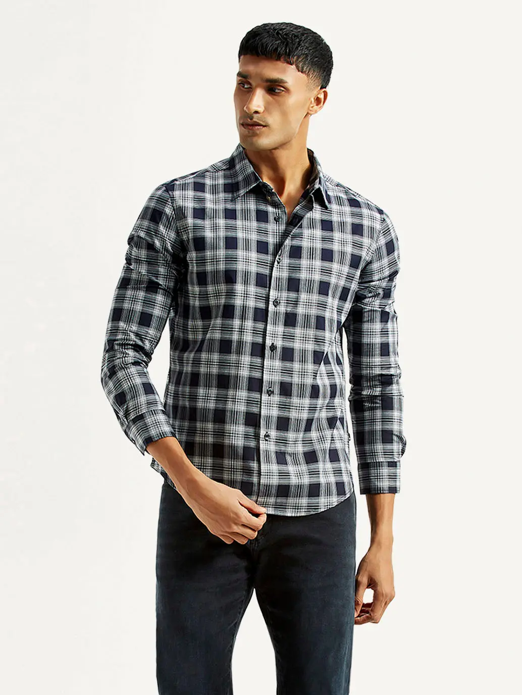 Men's Checkered Navy Slim Fit Shirt 1