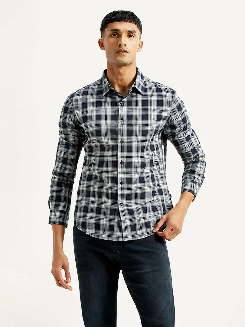 Men's Checkered Navy Slim Fit Shirt 2