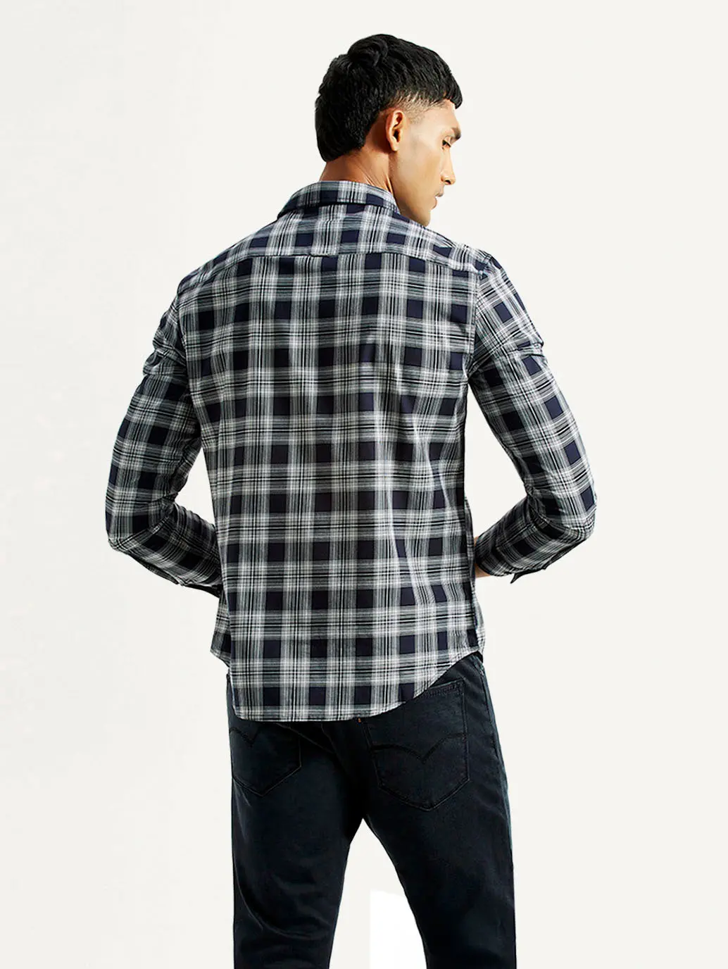 Men's Checkered Navy Slim Fit Shirt 3