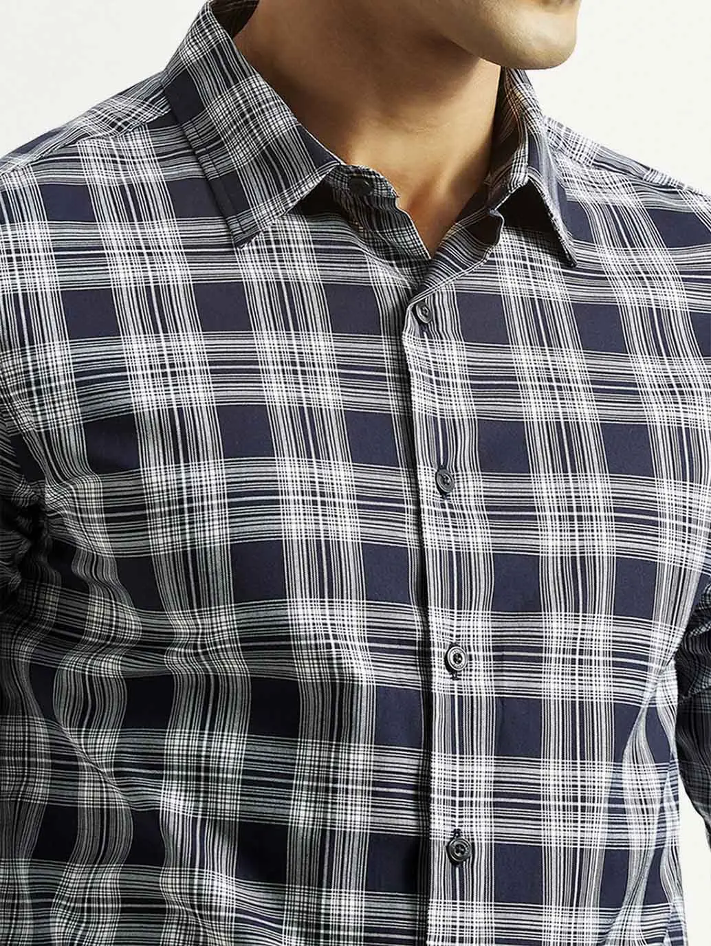 Men's Checkered Navy Slim Fit Shirt 4