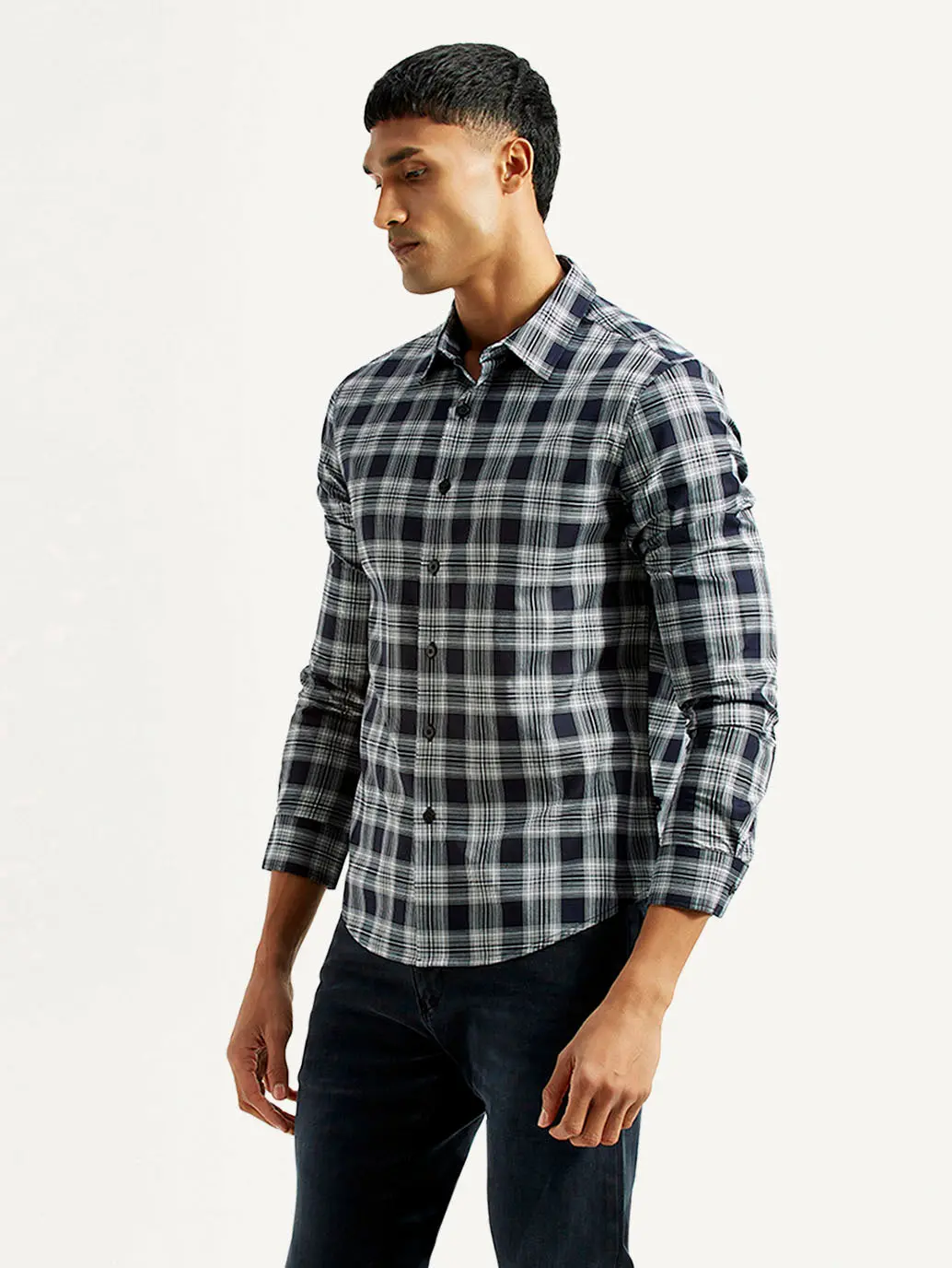 Men's Checkered Navy Slim Fit Shirt 5