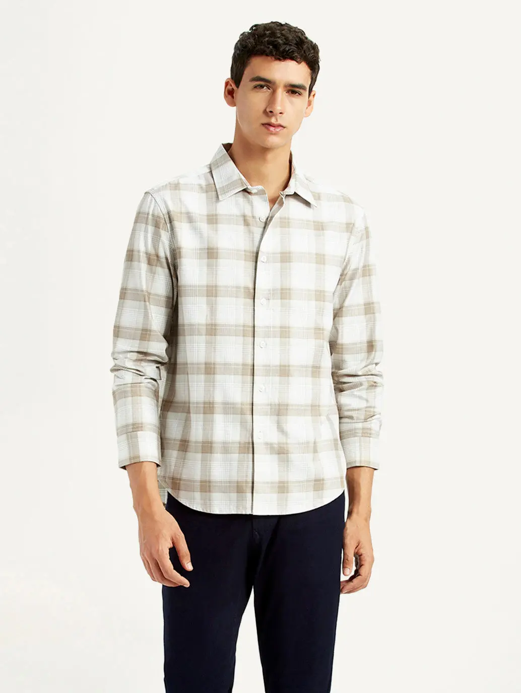 Men's Redloop Checkered Beige Slim Fit Shirt 1
