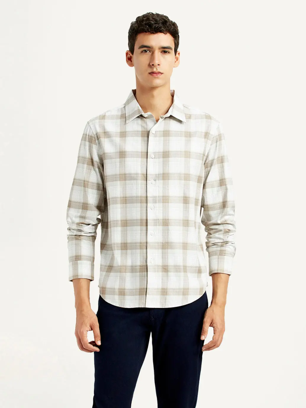 Men's Redloop Checkered Beige Slim Fit Shirt 2