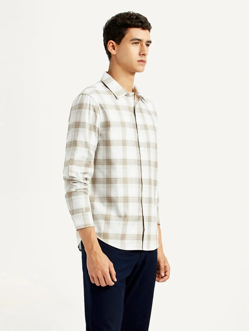 Men's Redloop Checkered Beige Slim Fit Shirt 5