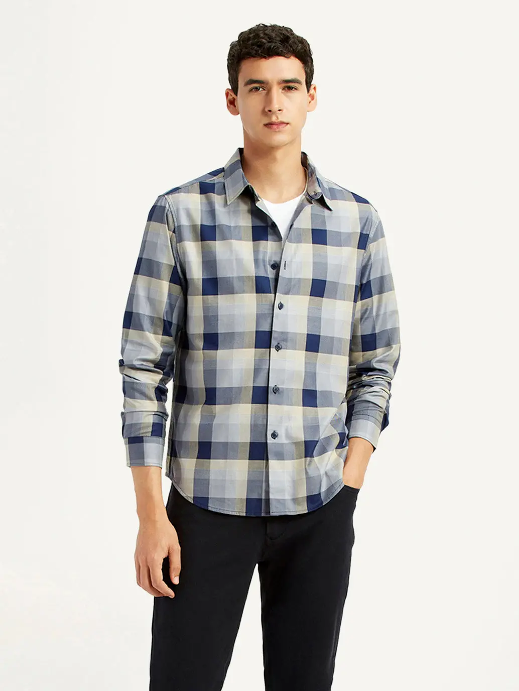 Men's Checkered Grey Slim Fit Shirt 1