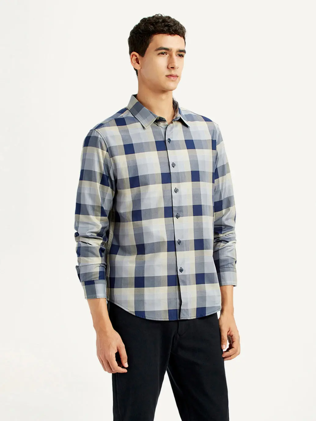Men's Checkered Grey Slim Fit Shirt 4