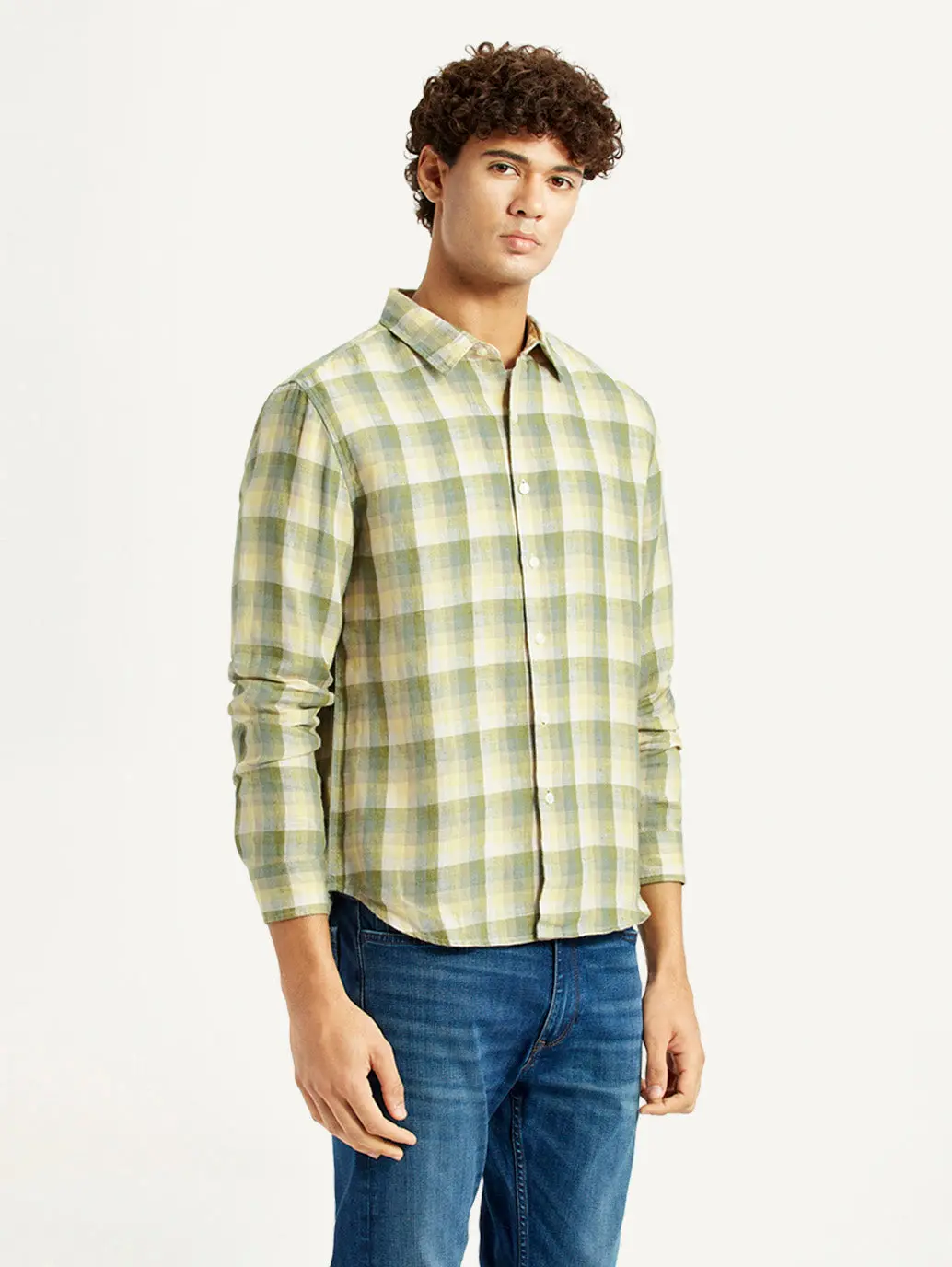 Men's Checkered Yellow Slim Fit Shirt 1