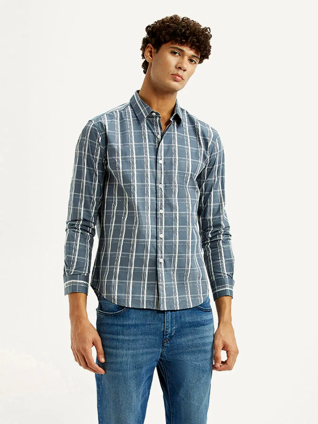 Men's Checkered Blue Slim Fit Shirt 1