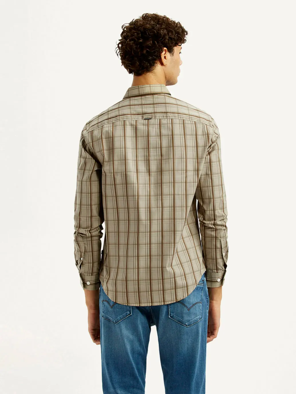 Men's Checkered Beige Slim Fit Shirt 3