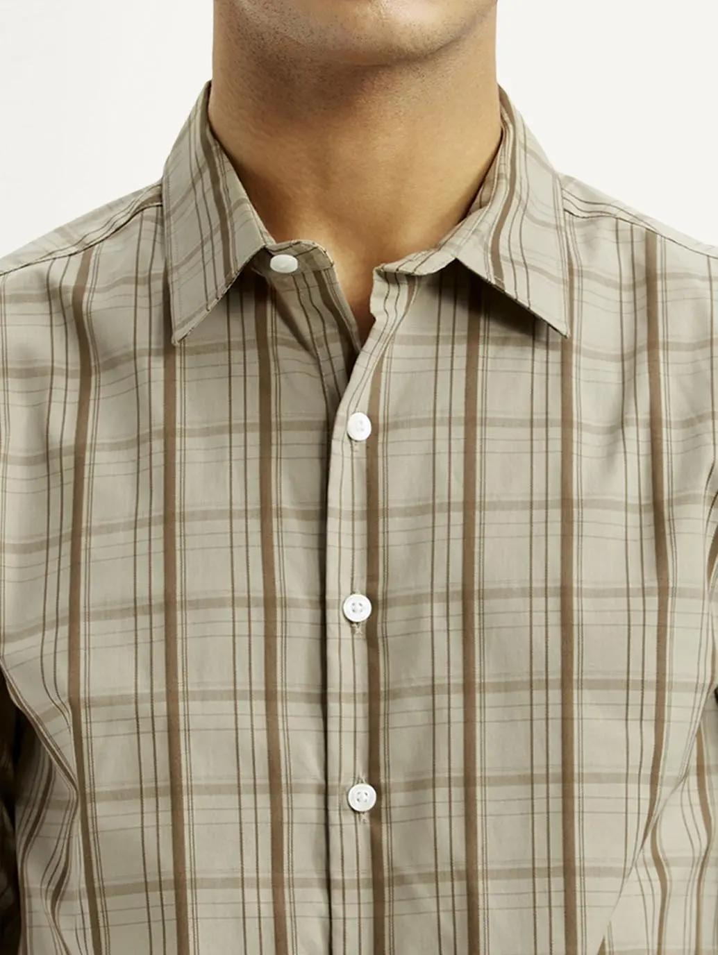 Men's Checkered Beige Slim Fit Shirt 4