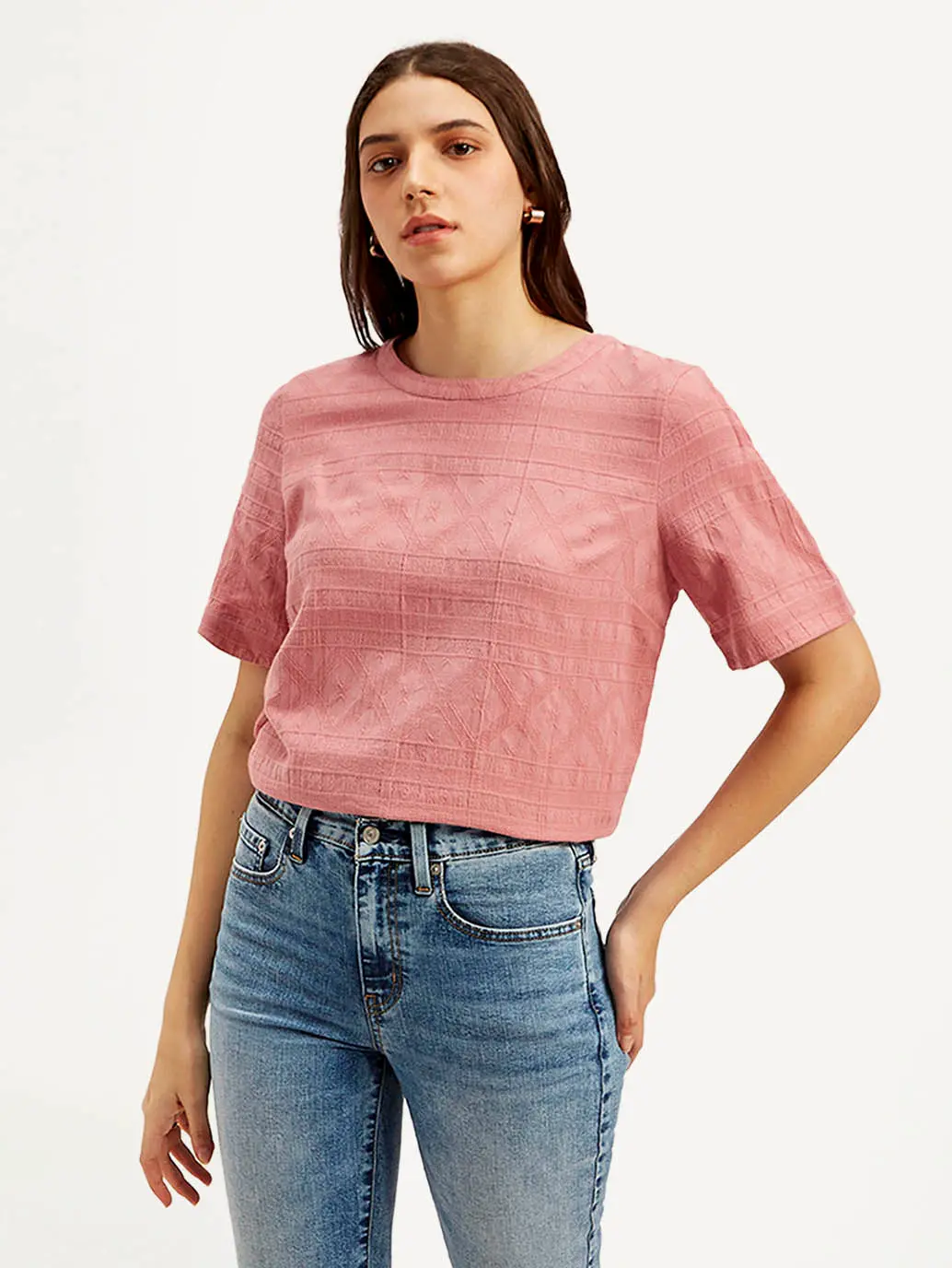 Women's Textured Pink Round Neck Top 1