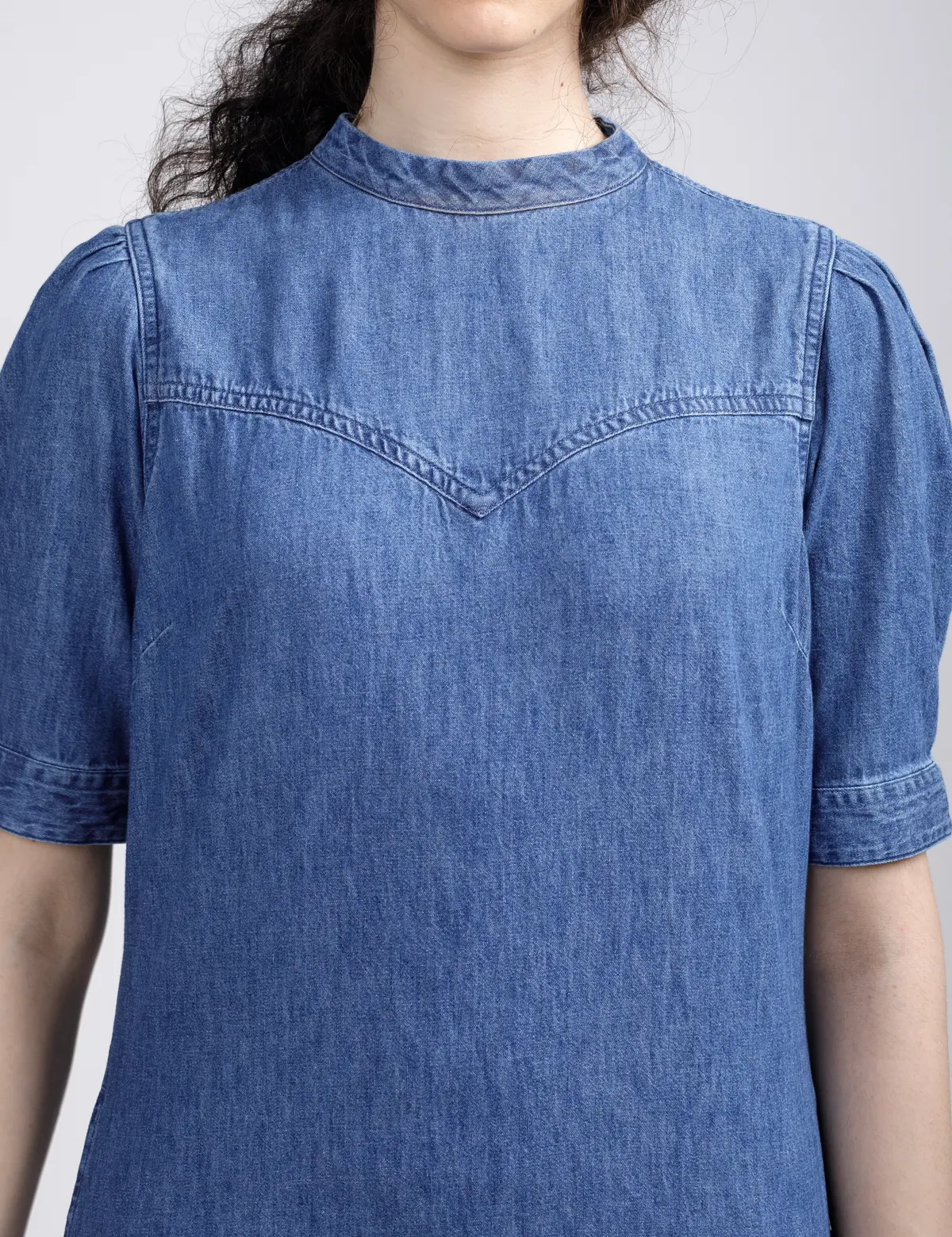 Women's Solid Blue Collar Neck Denim Dress 5