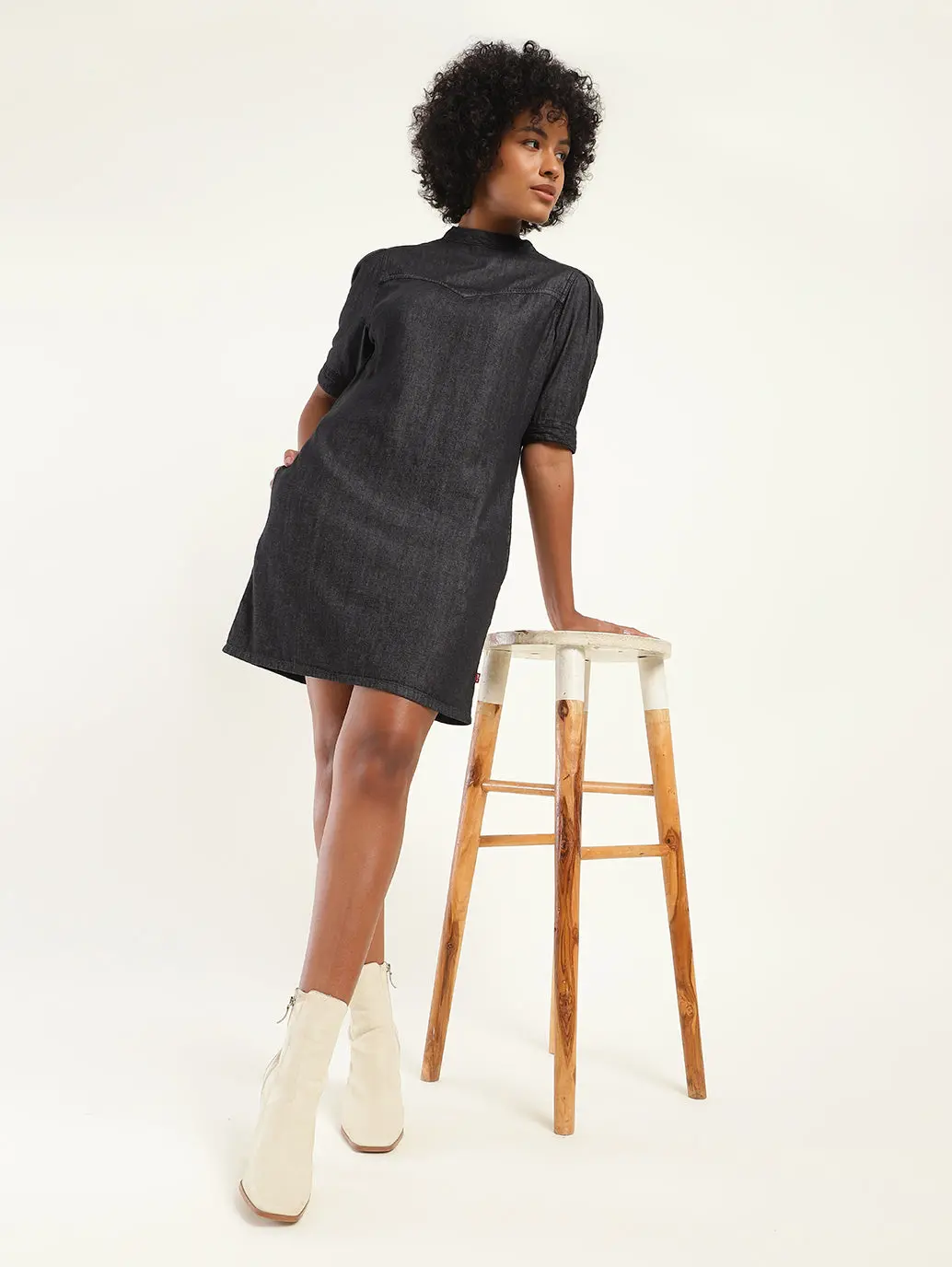 Women's Solid Charcoal Grey High Neck Dress 1