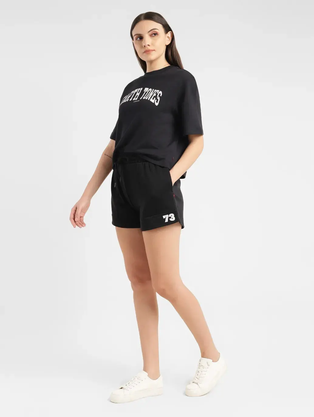 Women's High Rise Black Relaxed Fit Shorts 1