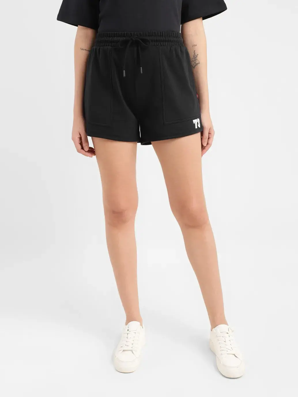 Women's High Rise Black Relaxed Fit Shorts 2