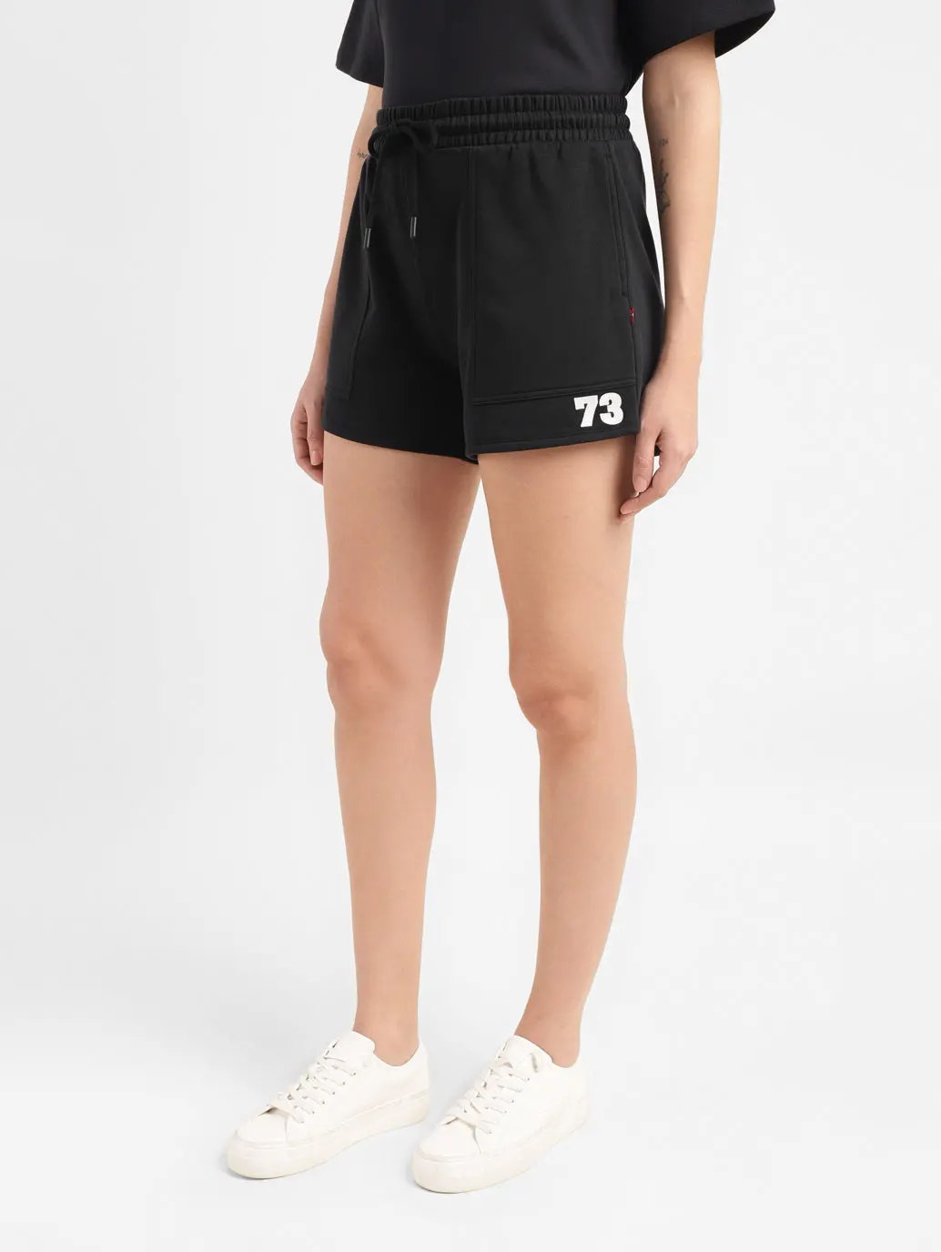 Women's High Rise Black Relaxed Fit Shorts 5