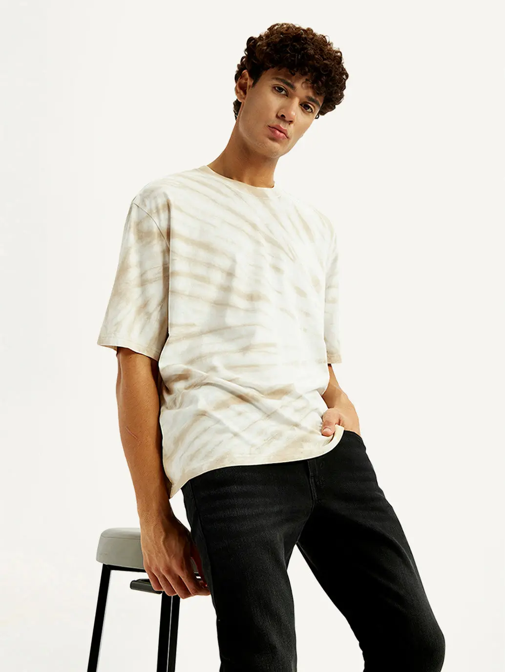 Men's Overdyed Cream Loose Fit T-Shirt 1