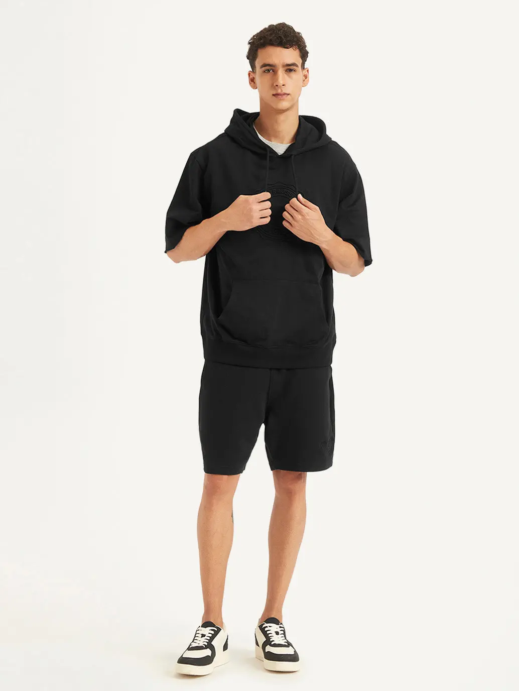 Men's Brand Logo Black Hooded Sweatshirt 1
