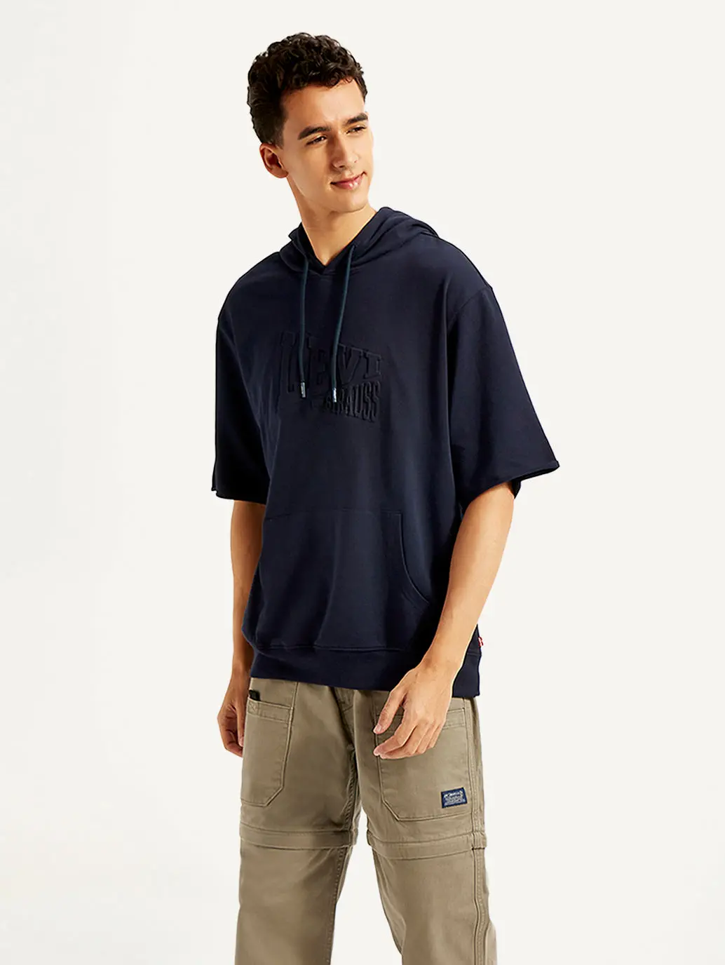 Men's Embossed Navy Hooded Sweatshirt 2