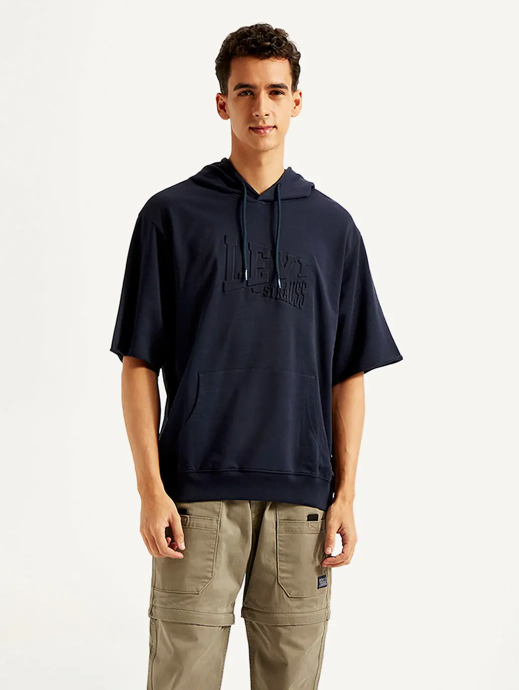 Men's Embossed Navy Hooded Sweatshirt 3