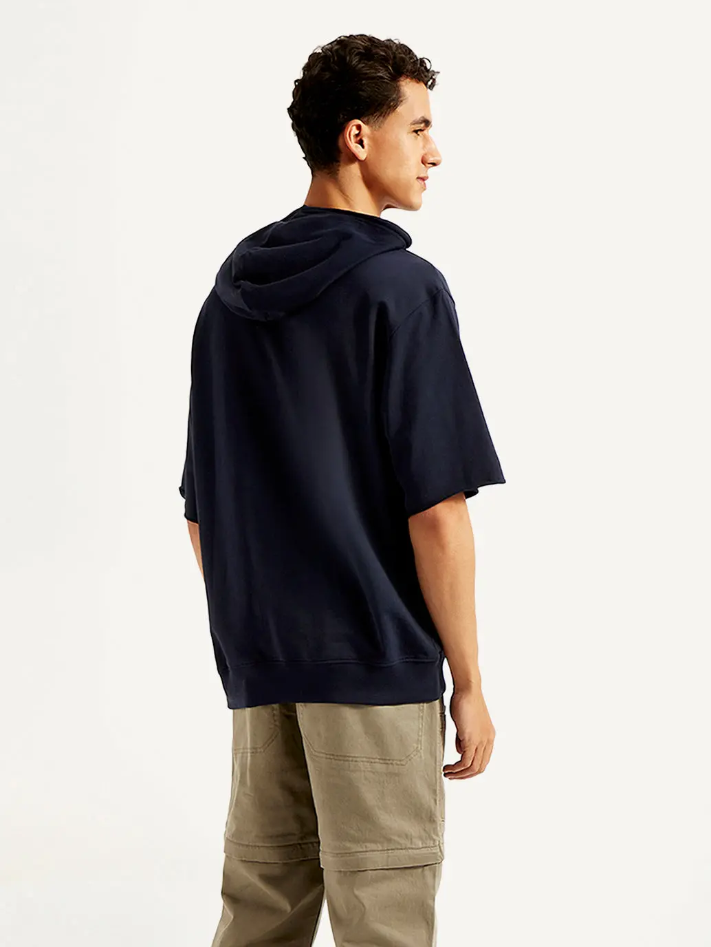 Men's Embossed Navy Hooded Sweatshirt 4