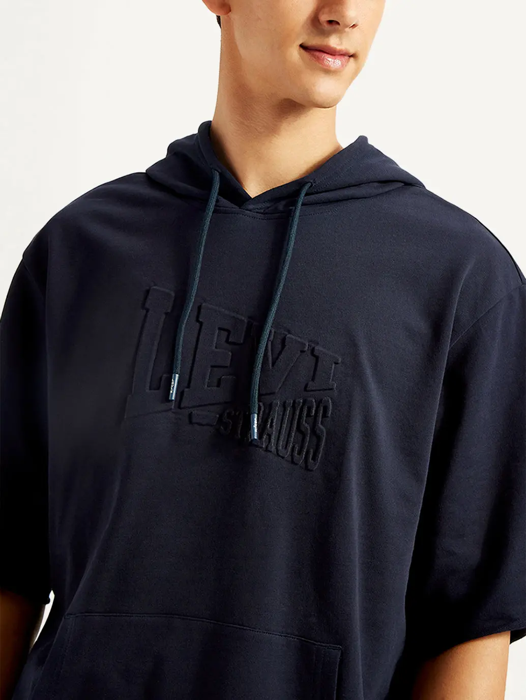 Men's Embossed Navy Hooded Sweatshirt 5