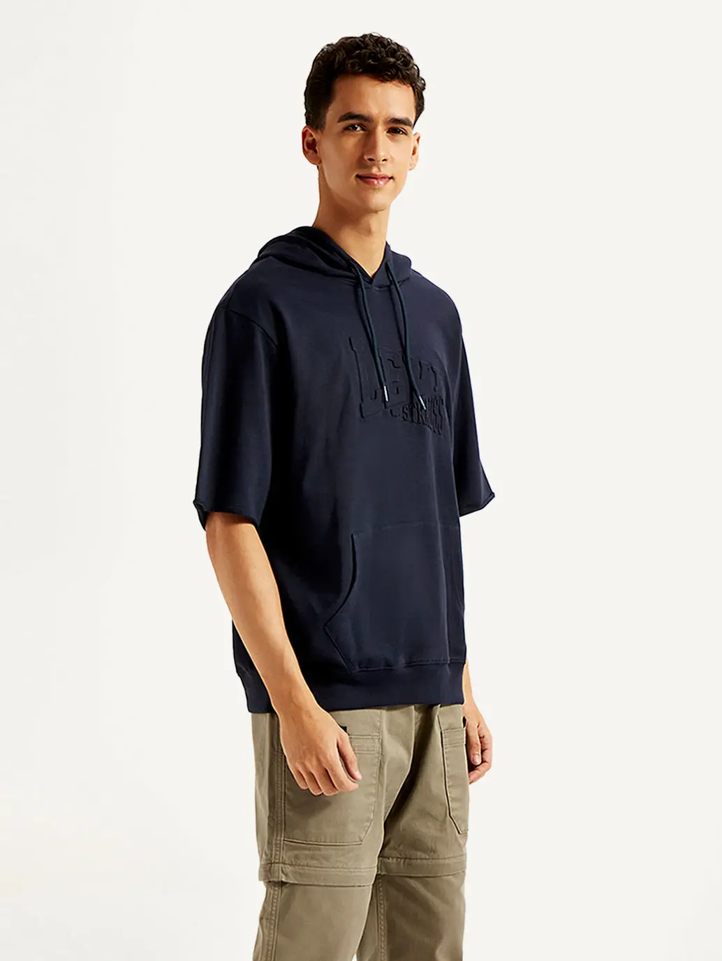 Men's Embossed Navy Hooded Sweatshirt 6