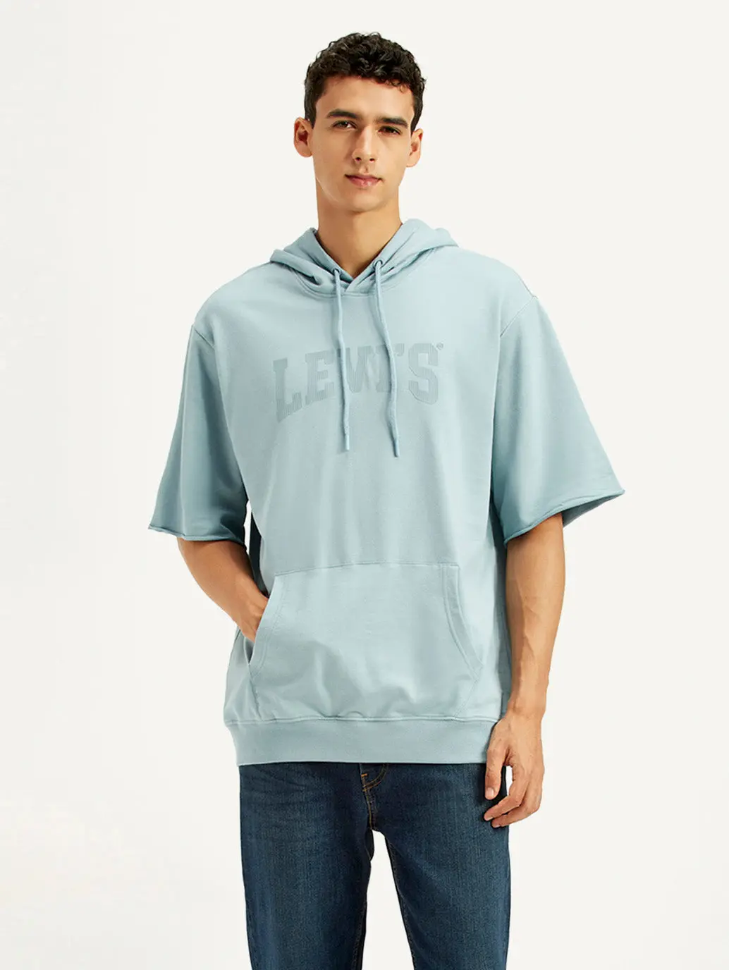 Men's Typographic Print Blue Hooded Sweatshirt 1