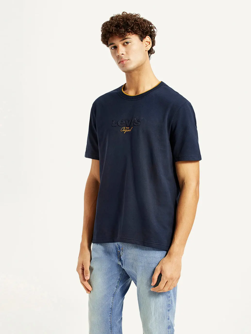 Men's Brand Logo Navy Crew Neck T-Shirt 1