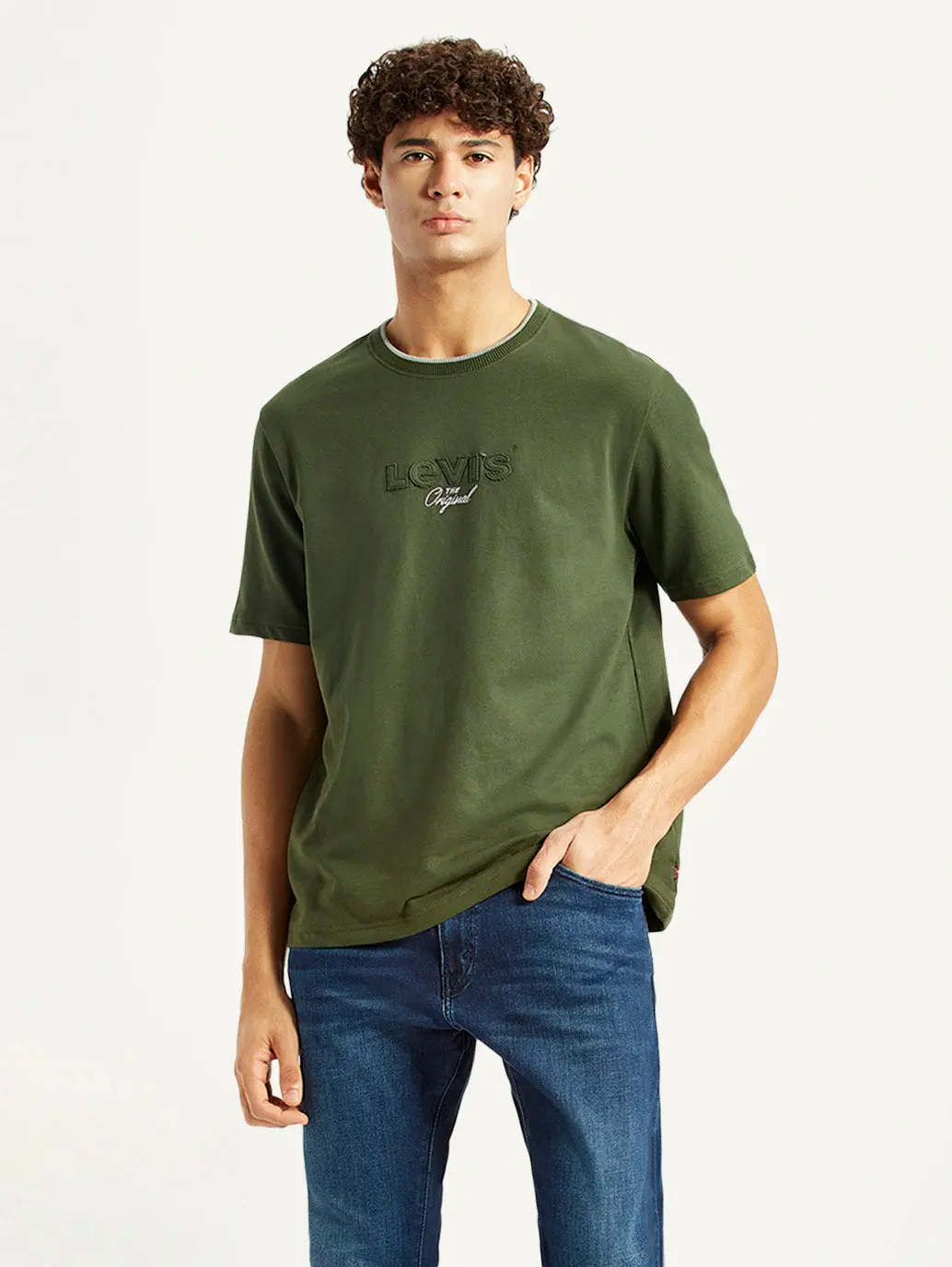 Men's Typography Olive Crew Neck T-Shirt 1