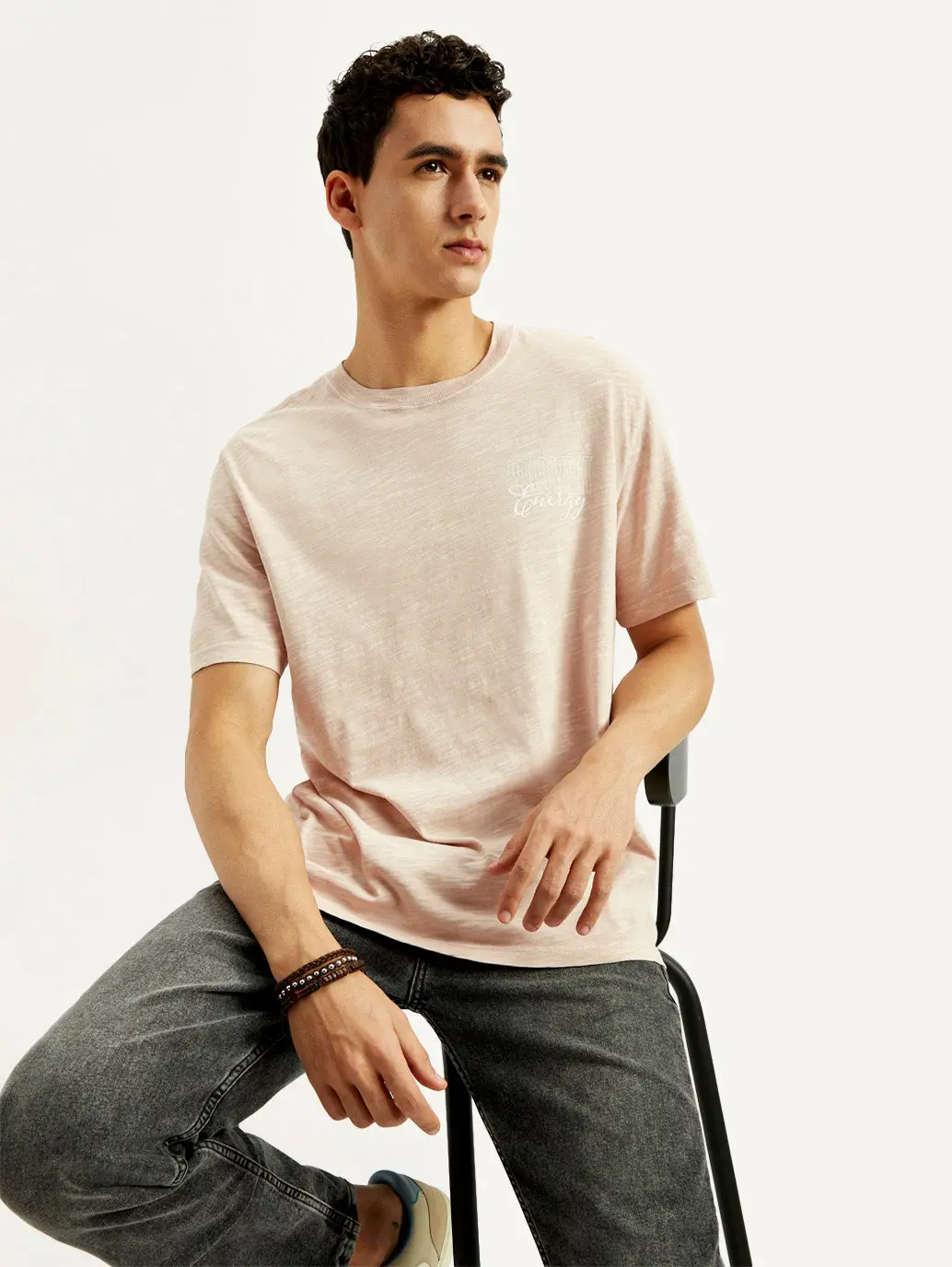 Men's Typography Overdyed Crew Neck T-Shirt 1