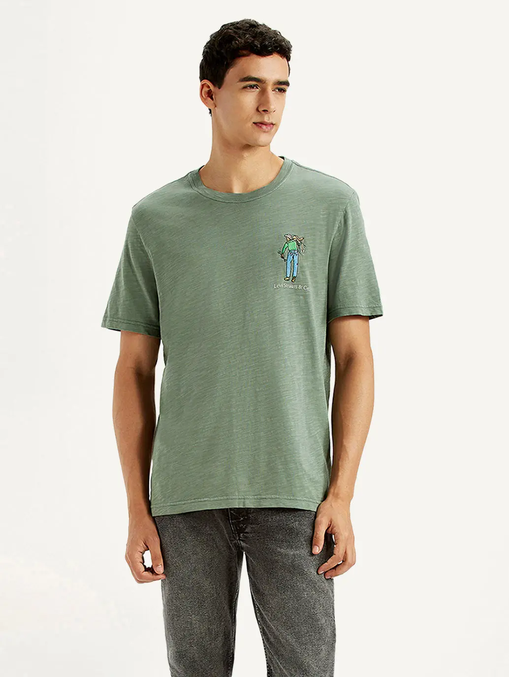 Men's Overdyed Olive Green Crew Neck T-Shirt 1