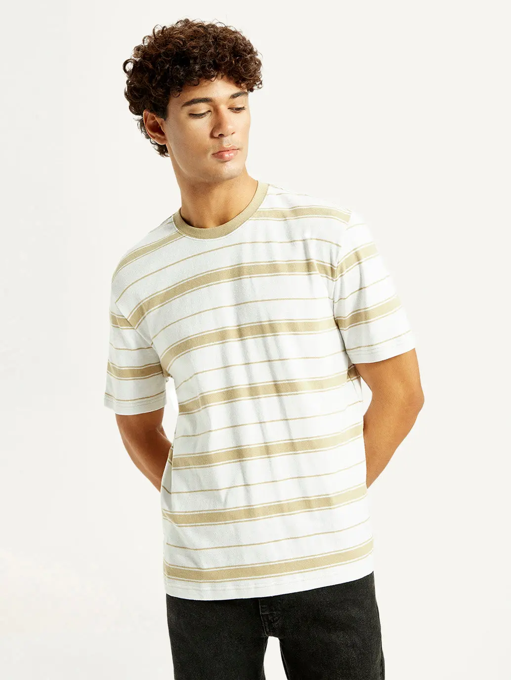 Men's Striped White Crew Neck T-Shirt 1