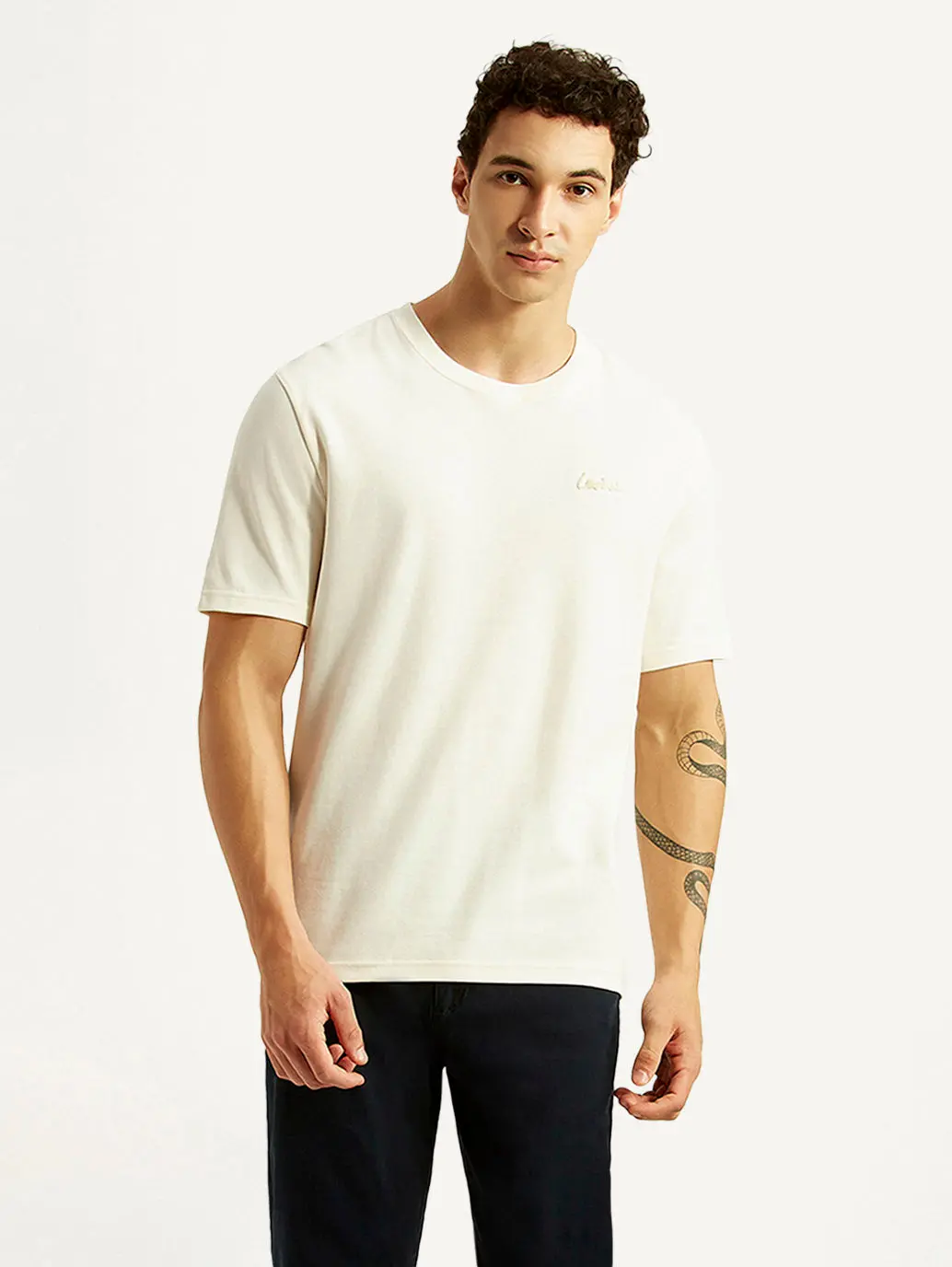 Men's Solid Off White Crew Neck T-Shirt 1
