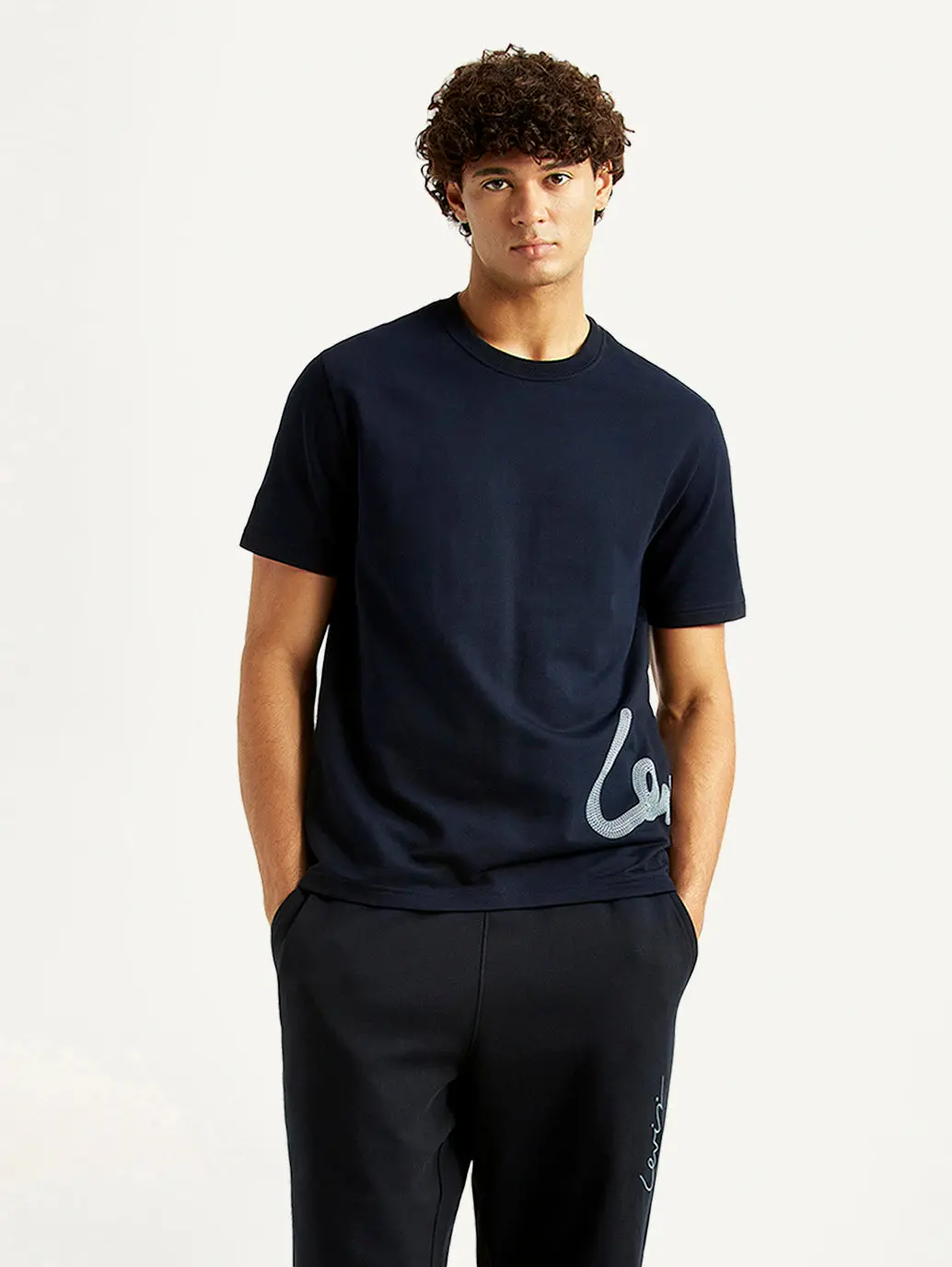 Men's Graphic Print Navy Crew Neck T-Shirt 1