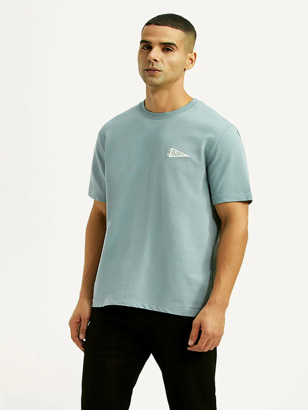 Men's Solid Light Blue Crew Neck T-Shirt 1