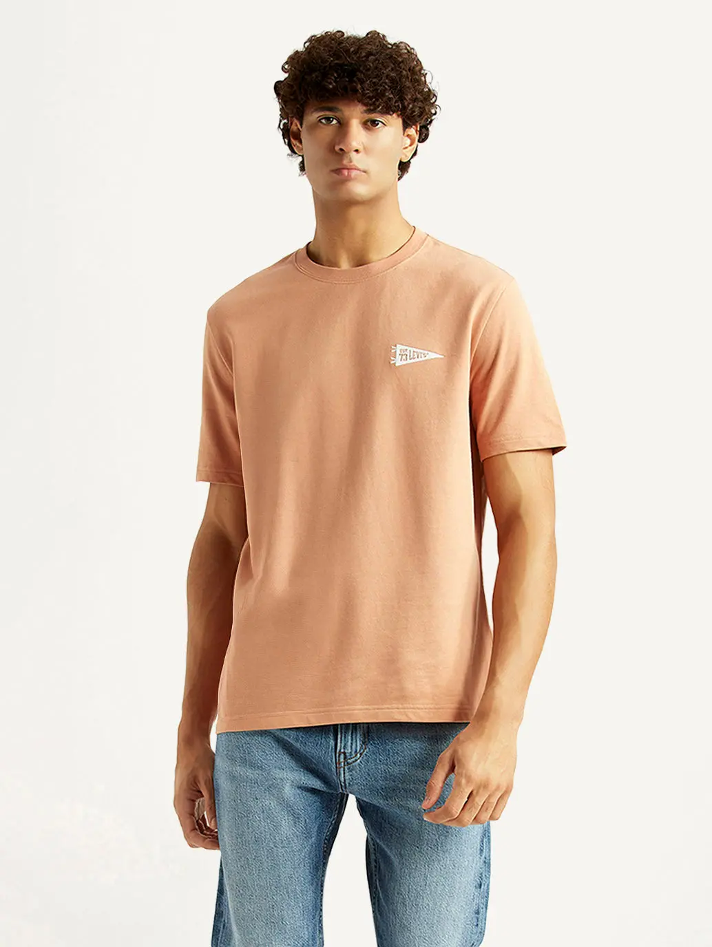 Men's Solid Peach Crew Neck T-Shirt 1